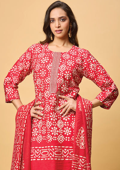 Red Chanderi Silk Straight Cut Suit