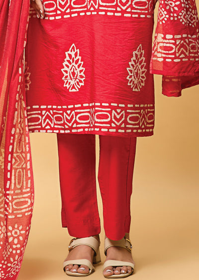 Red Chanderi Silk Straight Cut Suit