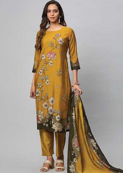 Dark Mustard Modal Silk Straight Cut Suit