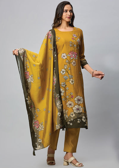 Dark Mustard Modal Silk Straight Cut Suit