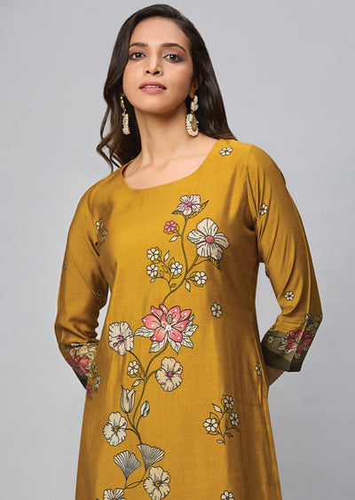 Dark Mustard Modal Silk Straight Cut Suit