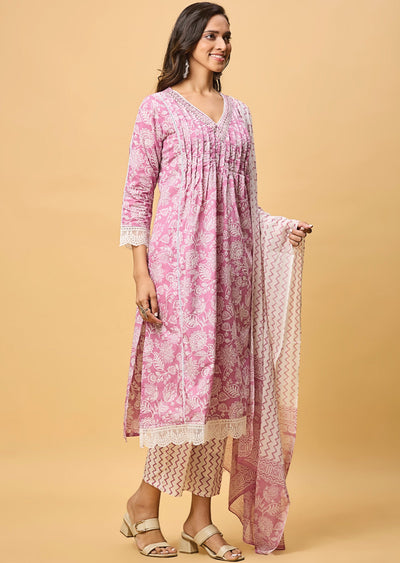 Lavender Cotton Straight Cut Suit