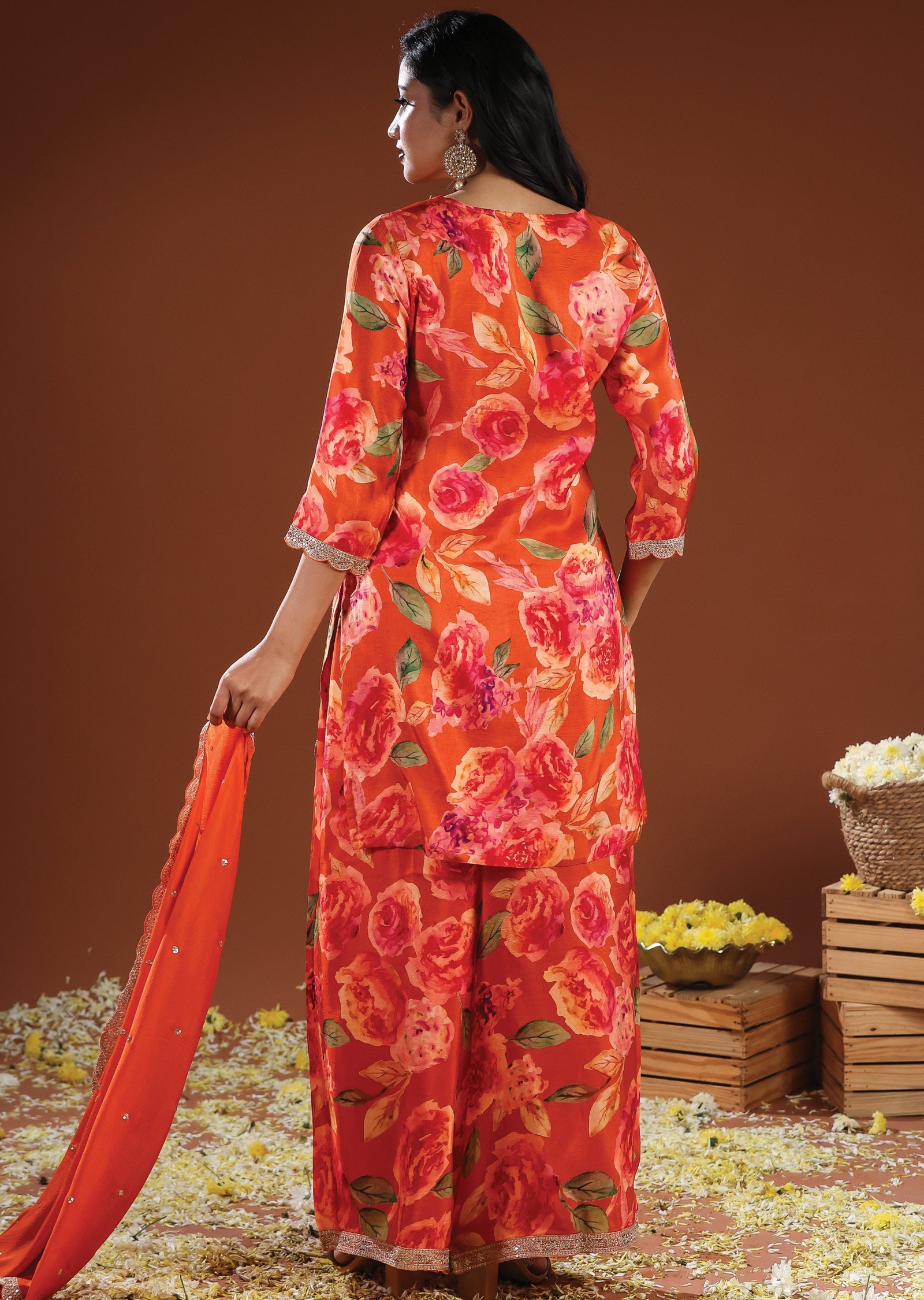 Orange Silk Straight Cut Suit