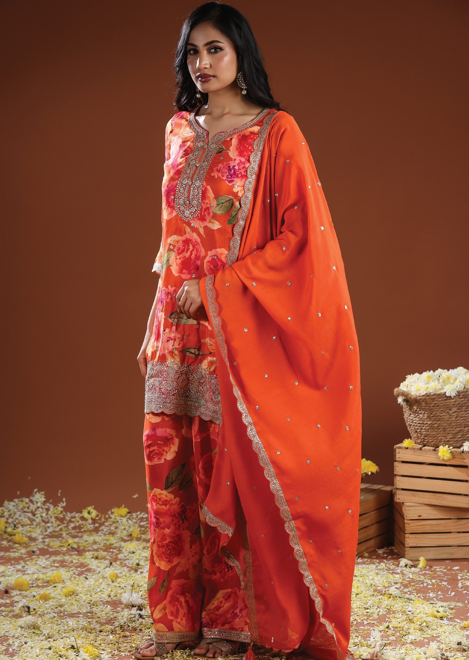 Orange Silk Straight Cut Suit