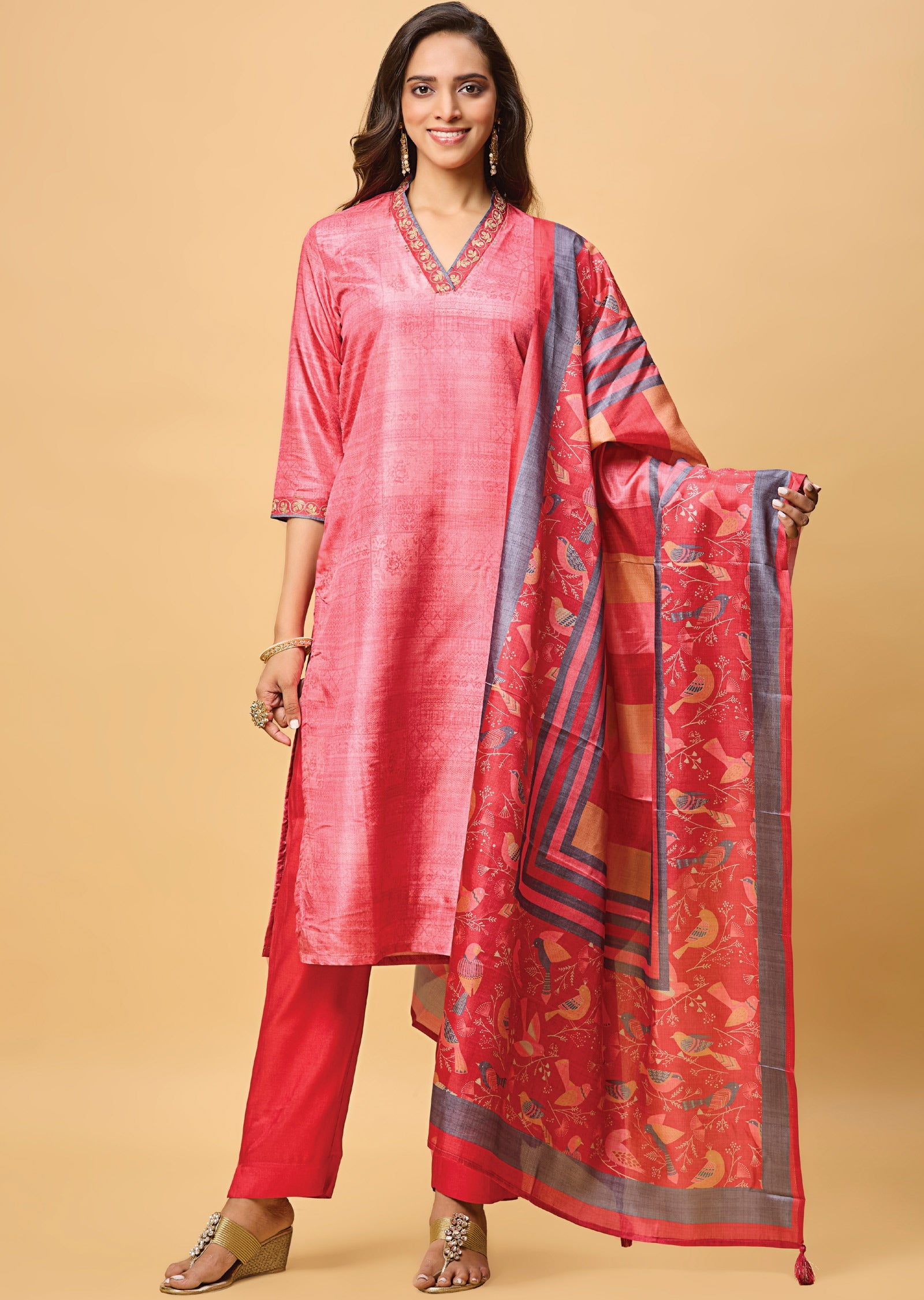 Pink Tussar Straight Cut Suit