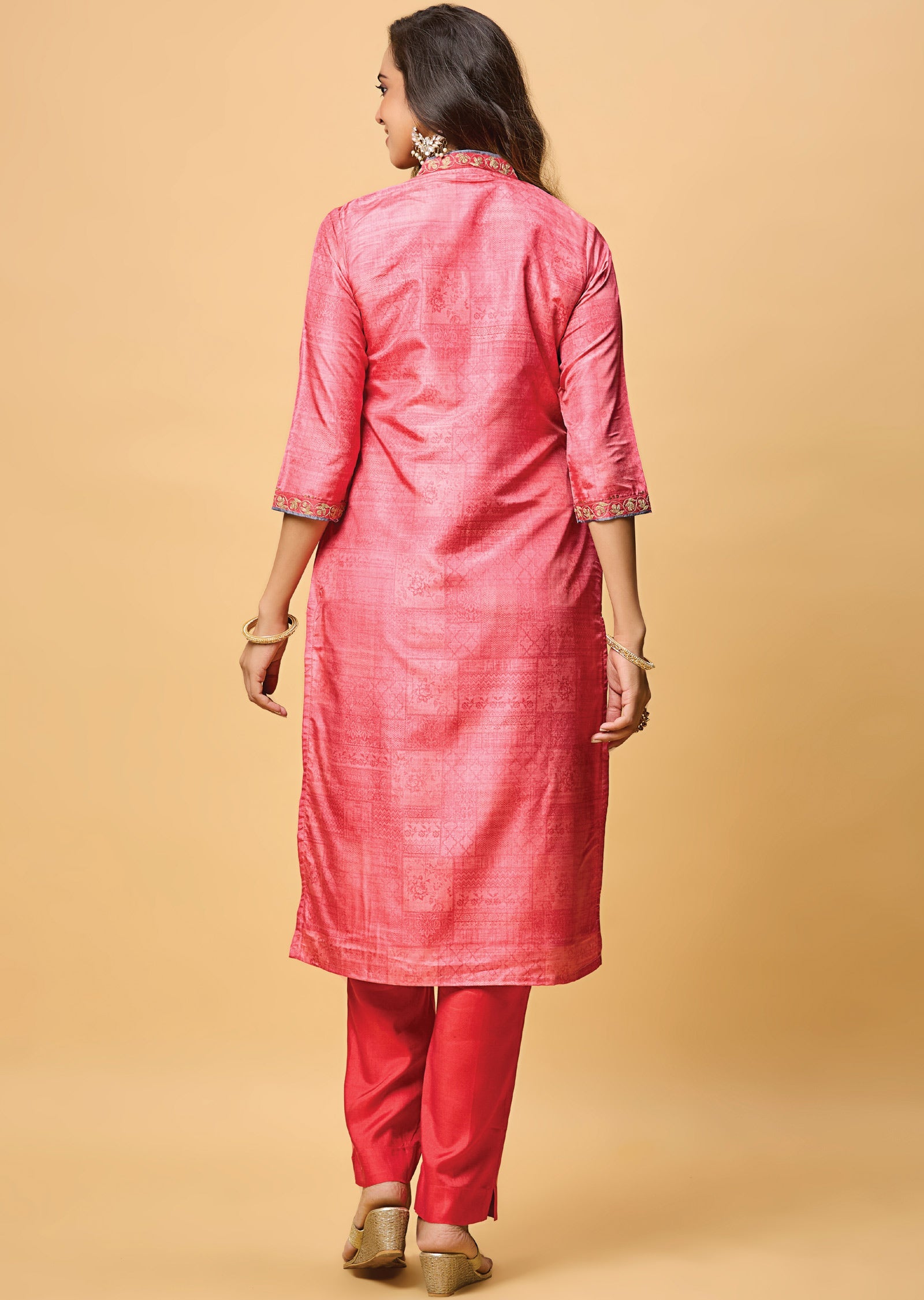 Pink Tussar Straight Cut Suit