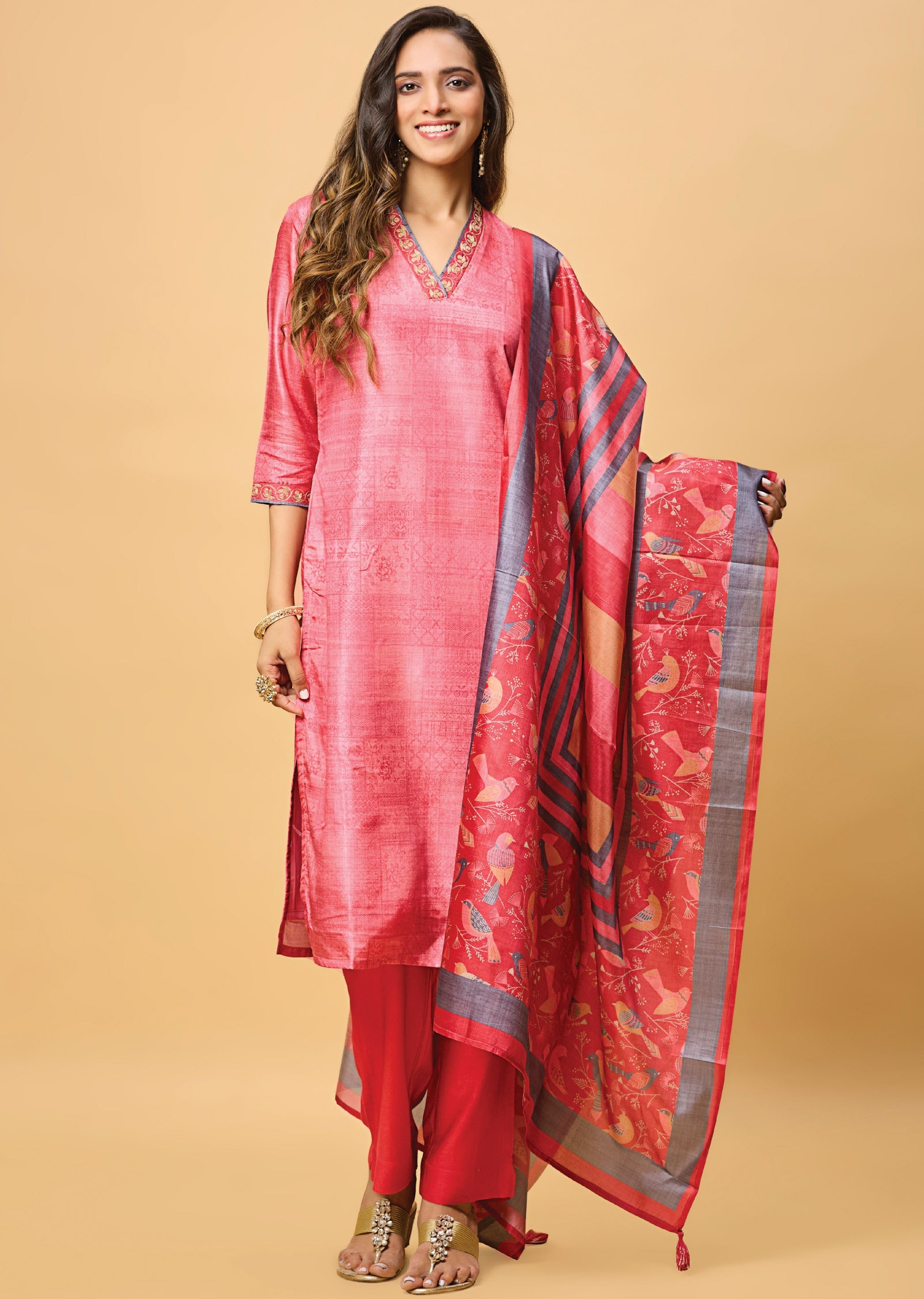 Pink Tussar Straight Cut Suit