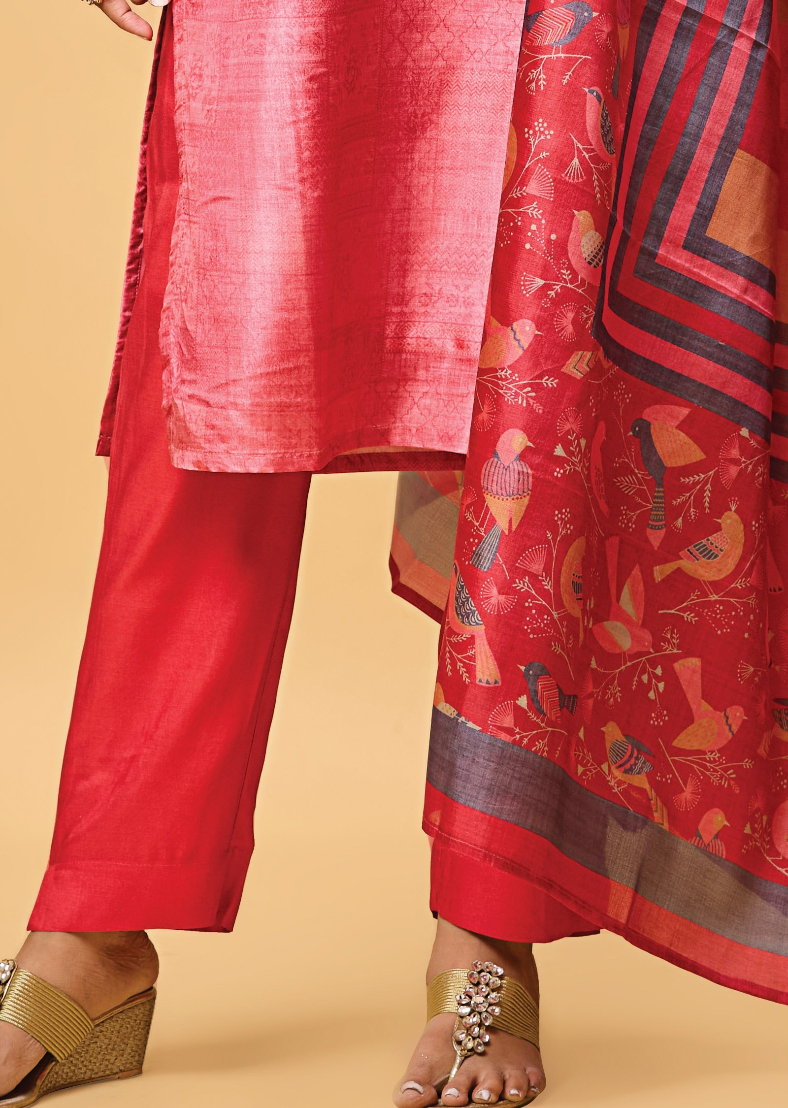 Pink Tussar Straight Cut Suit