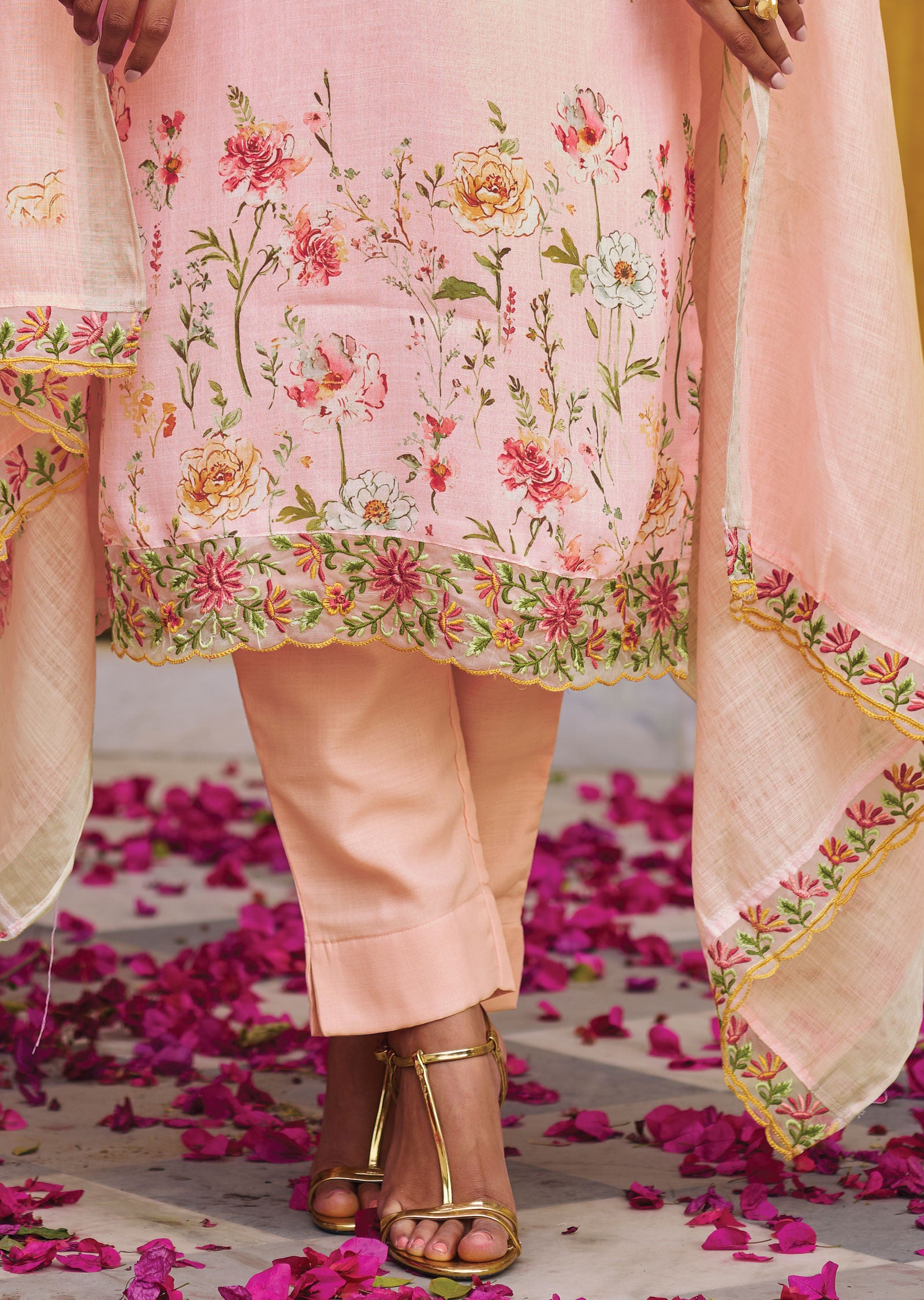 Baby Pink Cotton Straight Cut Suit