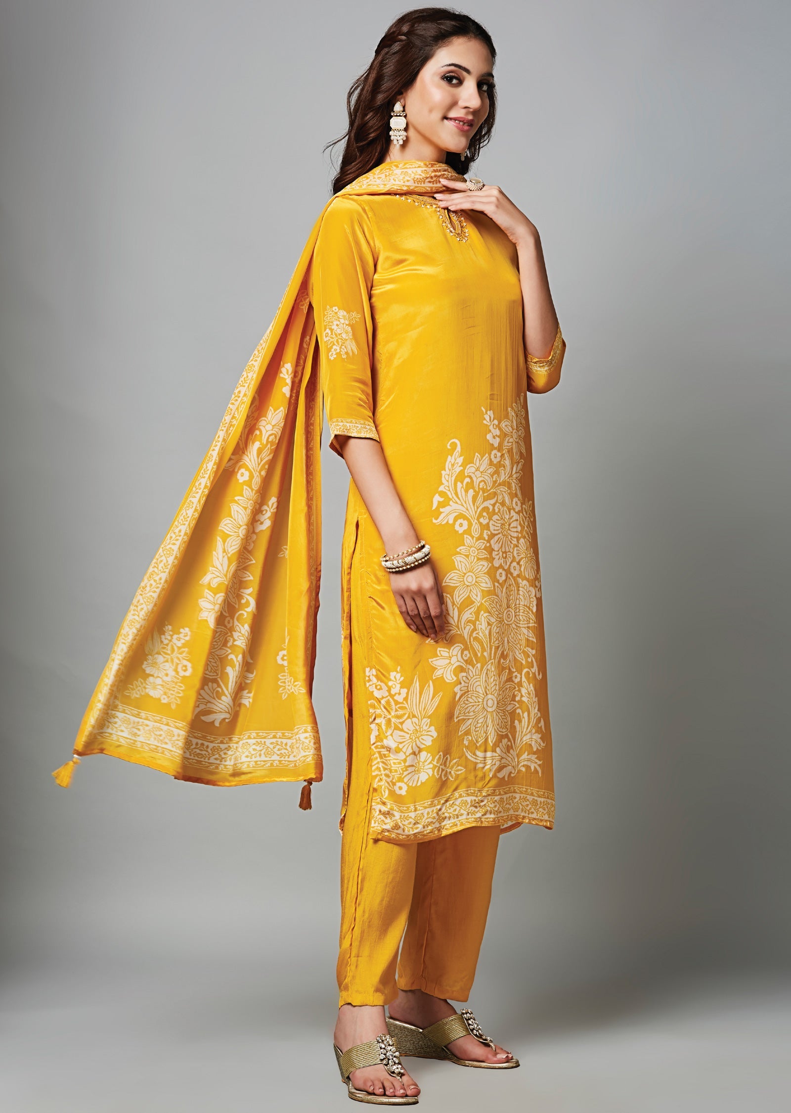 Yellow Crepe Straight Cut Suit