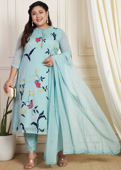 Dusty Green Organza Straight Cut Suit