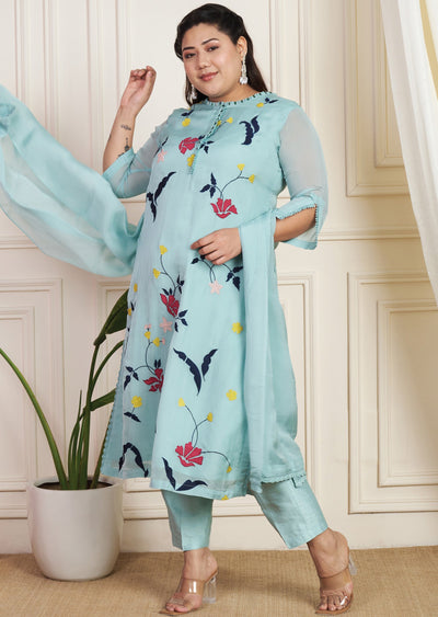 Dusty Green Organza Straight Cut Suit