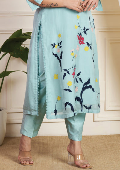 Dusty Green Organza Straight Cut Suit