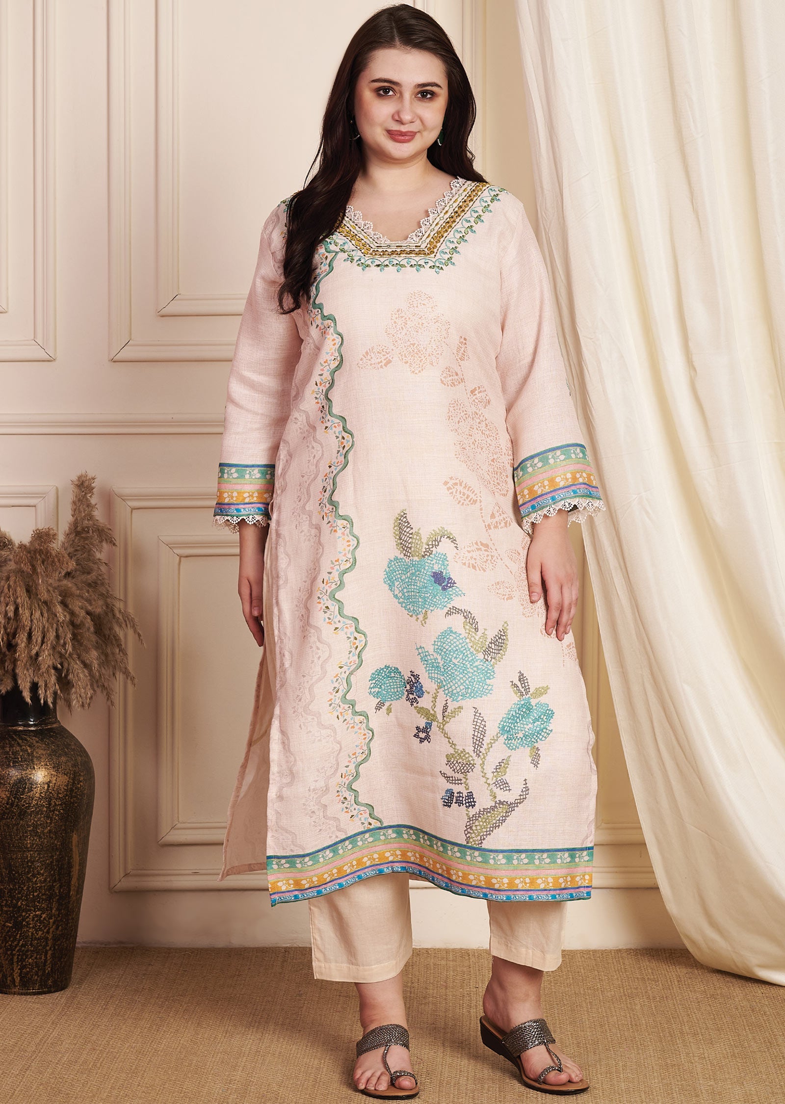 Dark Beige Linen Cotton Straight Cut Suit