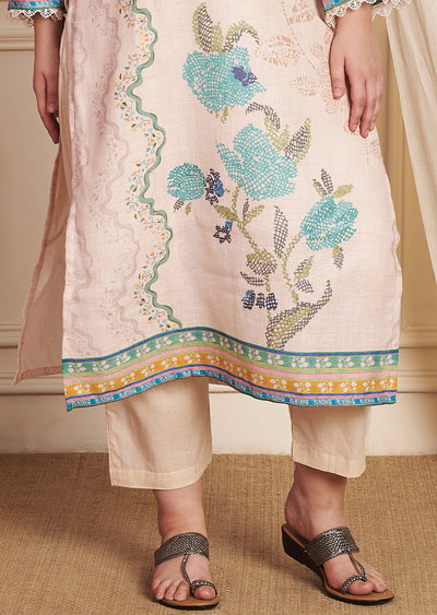 Dark Beige Linen Cotton Straight Cut Suit