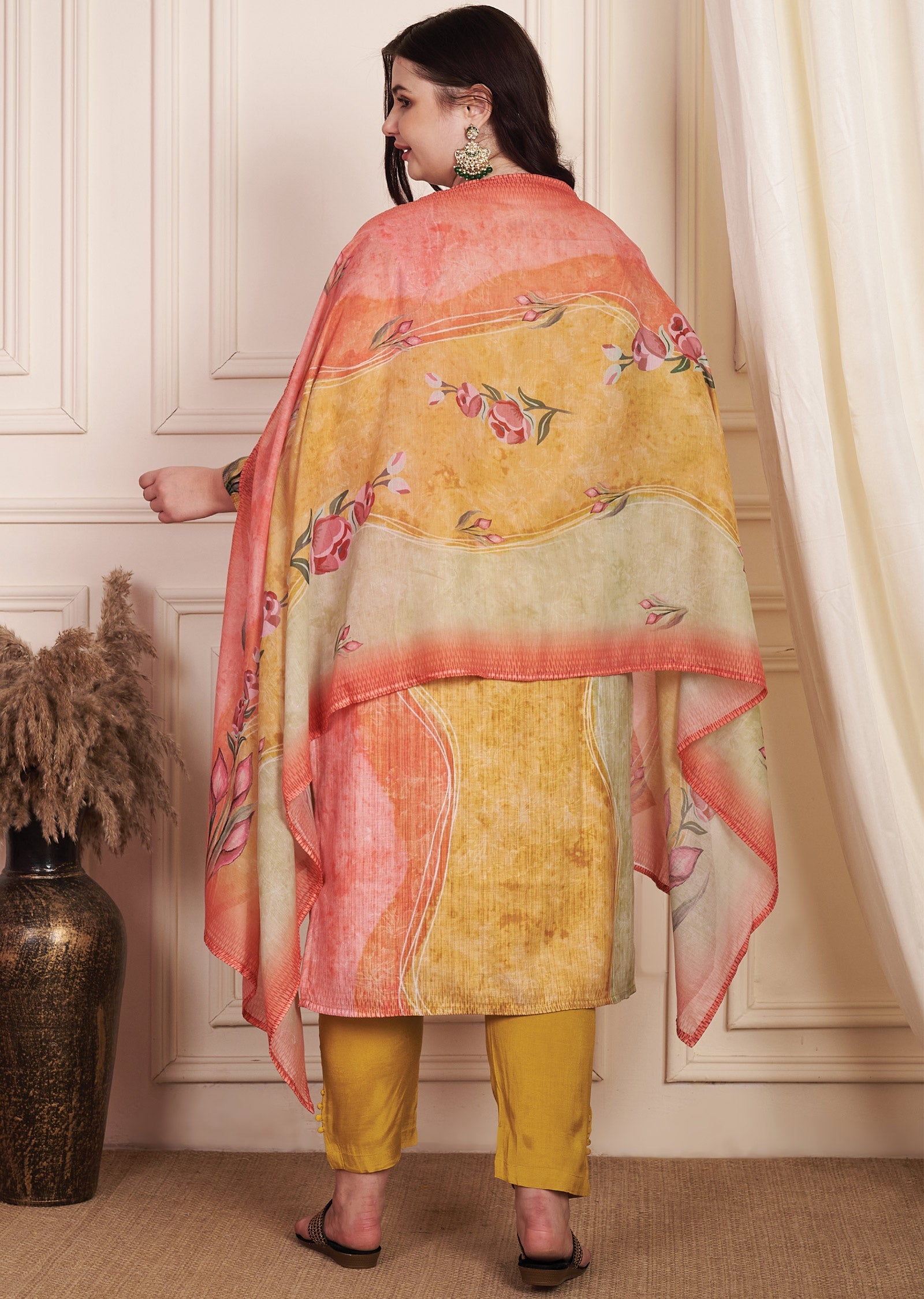 Multi Colour Linen Cotton Straight Cut Suit