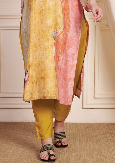 Multi Colour Linen Cotton Straight Cut Suit