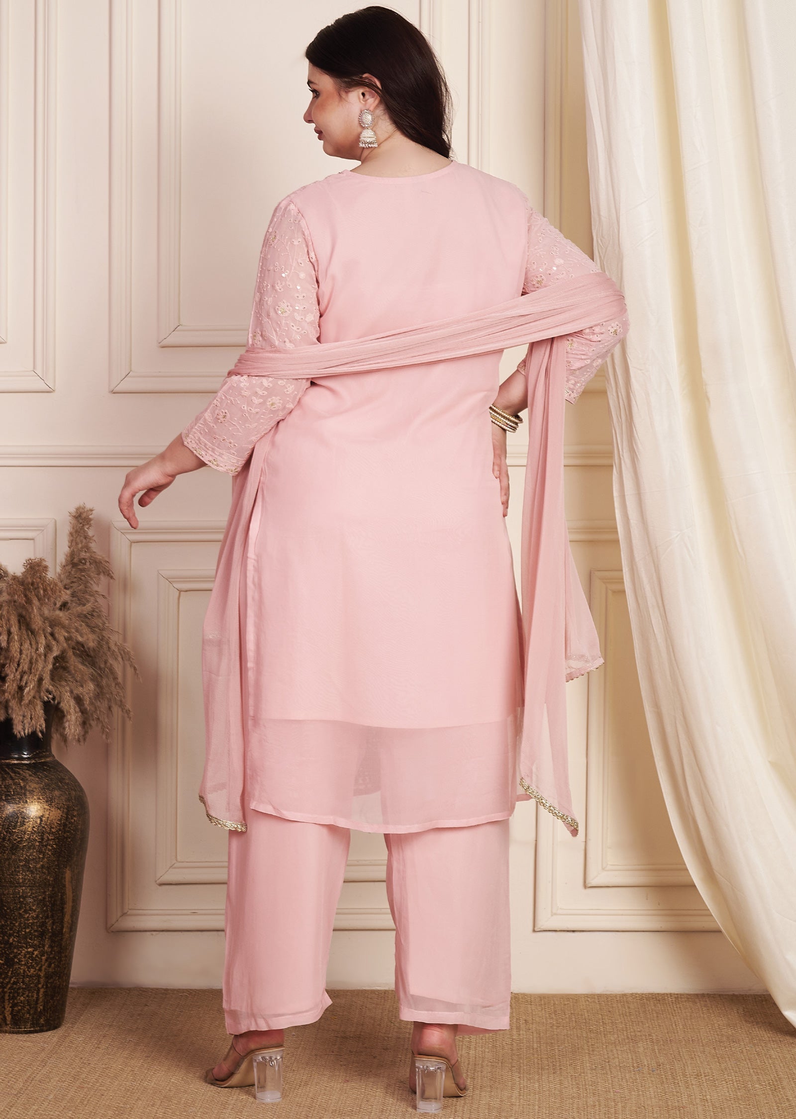 Dark Peach Georgette Straight Cut Suit