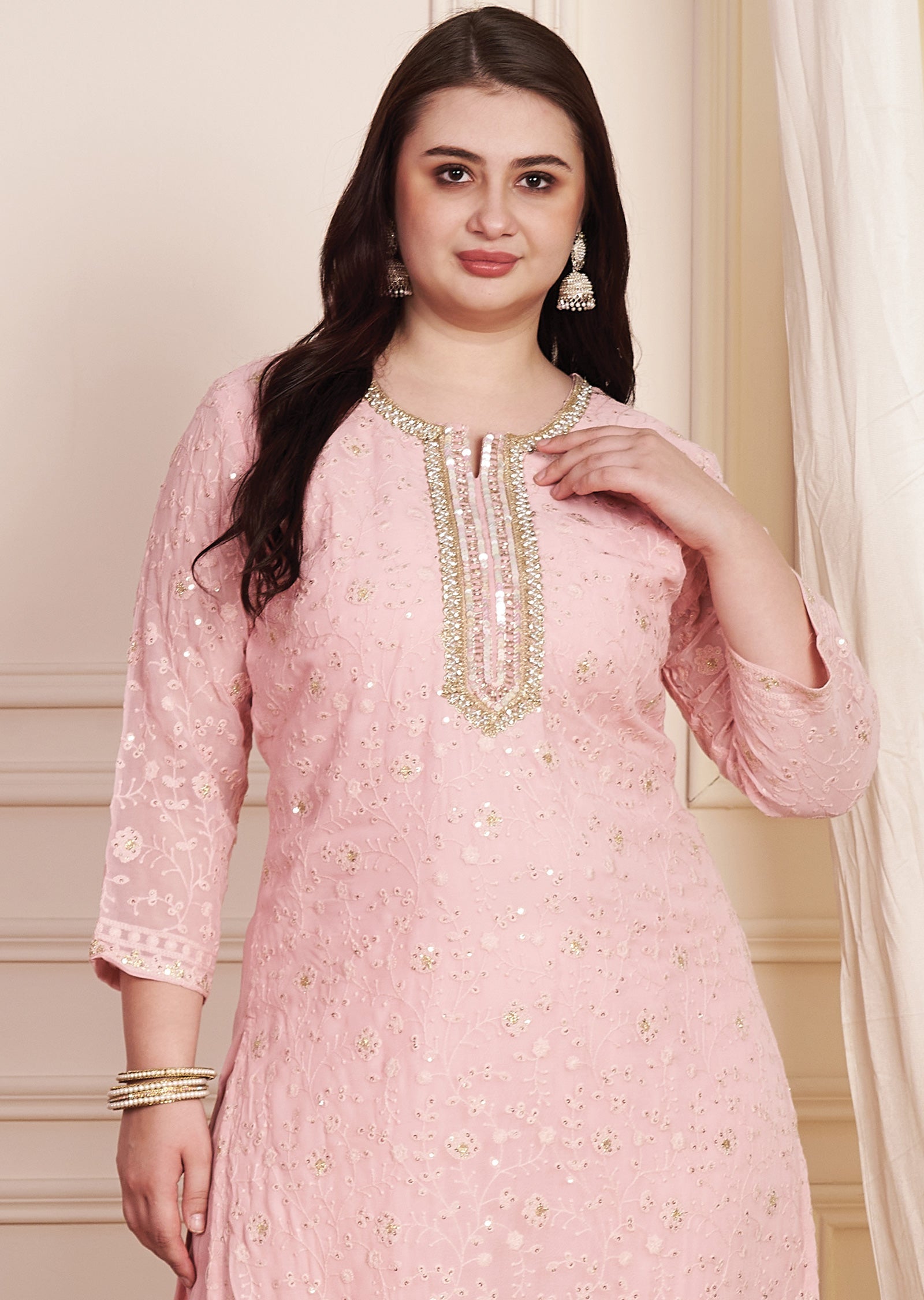 Dark Peach Georgette Straight Cut Suit