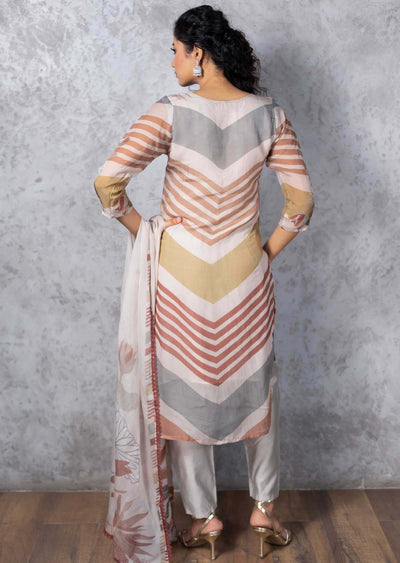 Multi Color Organza Printed Straight cut suits