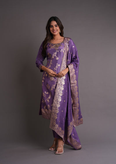 Dark Mouve Banaras Straight cut suits