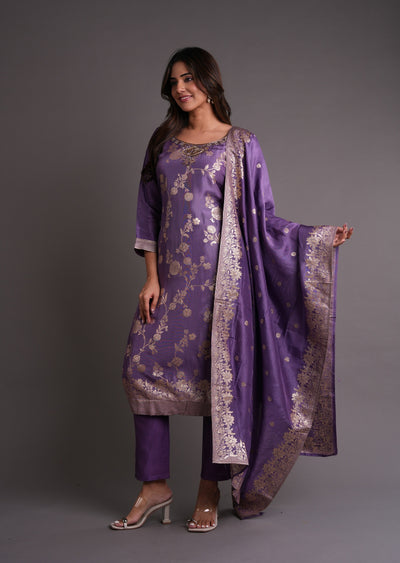 Dark Mouve Banaras Straight cut suits