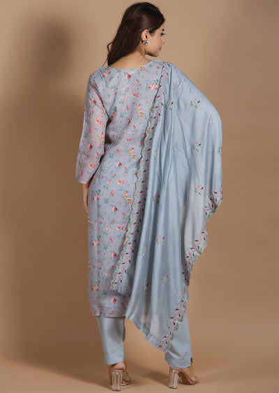 Grey Linen Cotton Straight cut suits