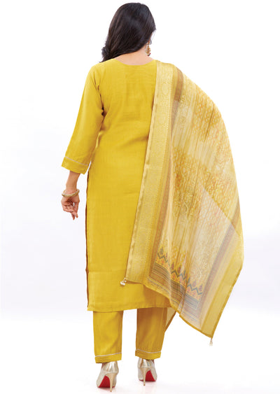 Mustard Soft Silk Kurti with Zardosi & Sequence Work