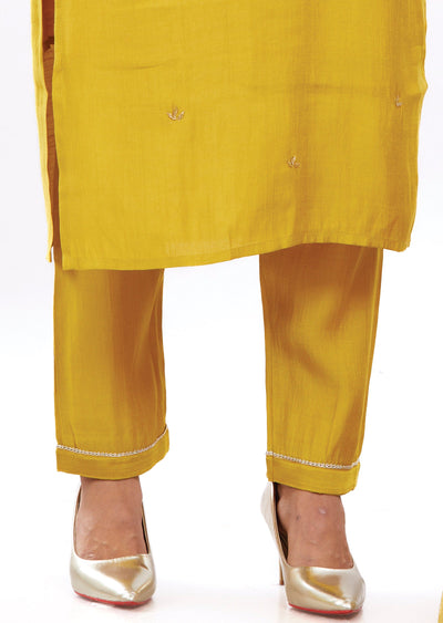 Mustard Soft Silk Kurti with Zardosi & Sequence Work