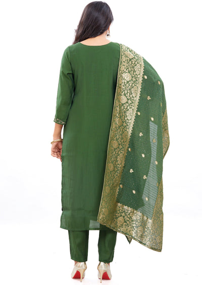 Olive Green Soft Silk Kurti with Zardosi & Beads Work