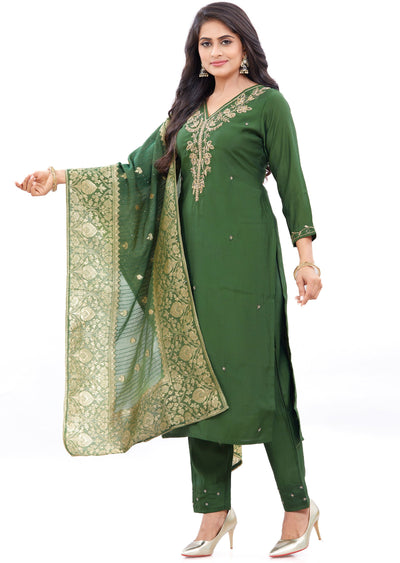 Olive Green Soft Silk Kurti with Zardosi & Beads Work