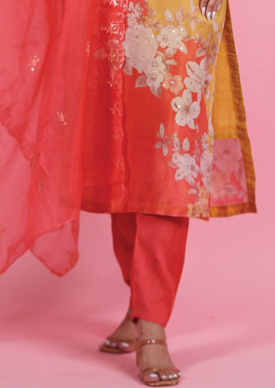 Mustard Pink Tissue Silk Straight Cut Suit