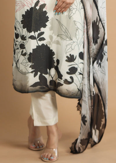 Off White & Black Modal Straight Cut Suits