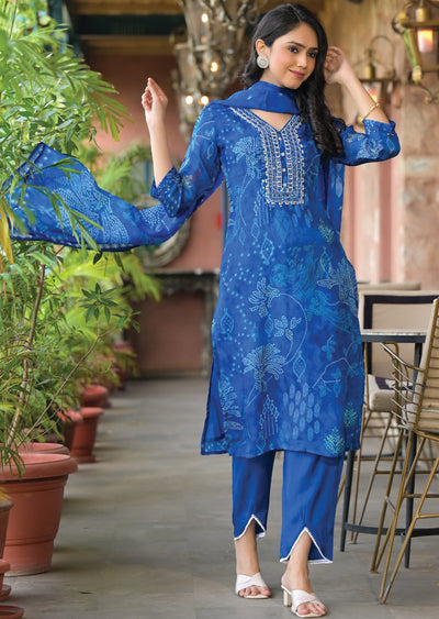 Ink Blue Organza Straight Cut Suit