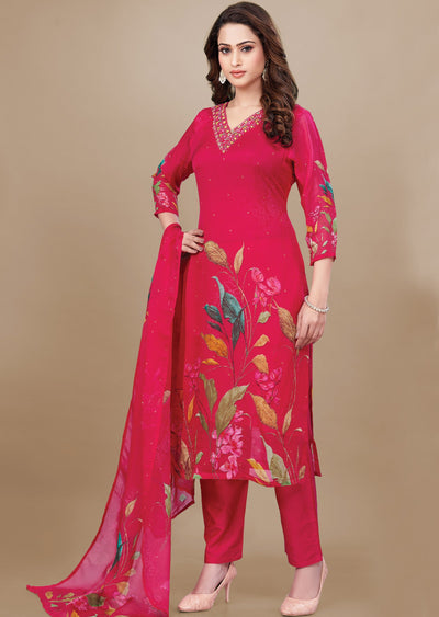 Rani Pink Organza Straight Cut Suit