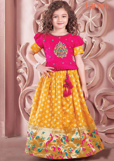 Rani Pink/Yellow Silk/Banaras Kidswear