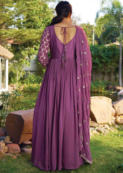 Mouve Georgette Embroidered Alia cut Anarkali