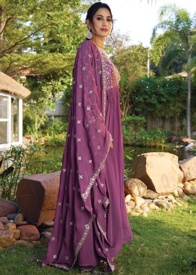 Mouve Georgette Embroidered Alia cut Anarkali