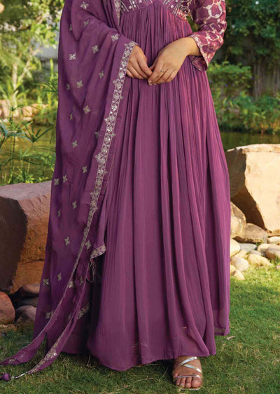 Mouve Georgette Embroidered Alia cut Anarkali