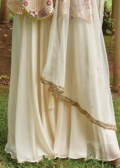 Cream Georgette Embroidered Pallazo Suit