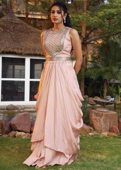 Silk Embroidered Fusion/Indo-Western Set