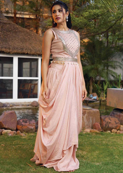 Silk Embroidered Fusion/Indo-Western Set