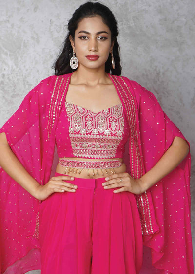 Pink Georgette Embroidered Fusion/Indo-Western Set