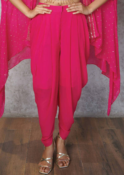 Pink Georgette Embroidered Fusion/Indo-Western Set