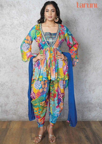 Blue Banaras Fusion/Indo-Western Set