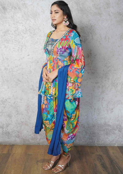 Blue Banaras Fusion/Indo-Western Set