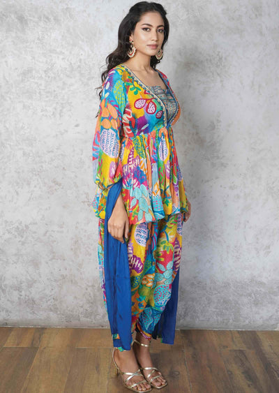 Blue Banaras Fusion/Indo-Western Set