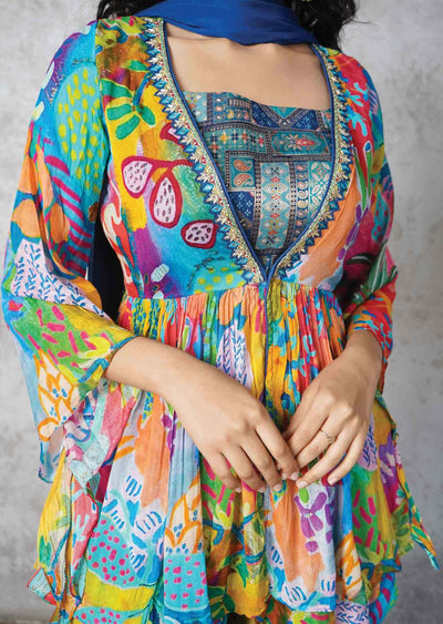 Blue Banaras Fusion/Indo-Western Set