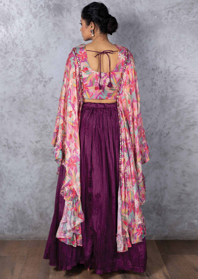 Purple Chinnon Embroidered Fusion/Indo-Western Set