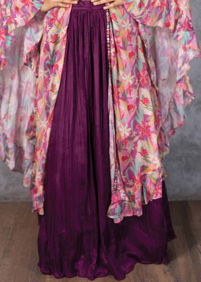 Purple Chinnon Embroidered Fusion/Indo-Western Set